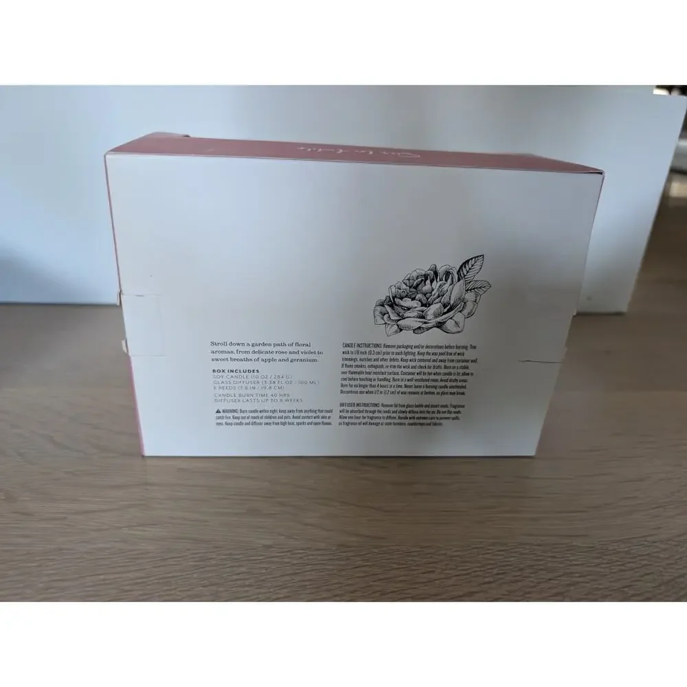 Sur La‎ Table Soy Candle & Reed Diffuser Set Rose Petal Glass Bottle Gift NIB
